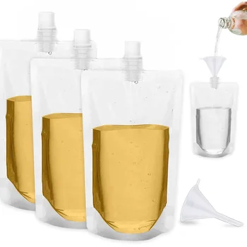 Портативный Прозрачный Многоразовый Пластиковый пакет с носиком для Жидких напитков, молока, сока, Воды, Вина, Разделенный Пакет, Герметичный упаковочный пакет Изображение