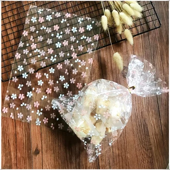 100шт Прозрачных пластиковых пакетов для вишневого печенья и конфет для свадьбы, дня рождения и упаковки для выпечки печенья Изображение