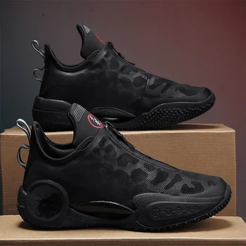 Высококачественная мужская баскетбольная обувь, мужская женская чистая черная повседневная спортивная обувь, уличная баскетбольная обувь для тренировок, детские кроссовки Изображение