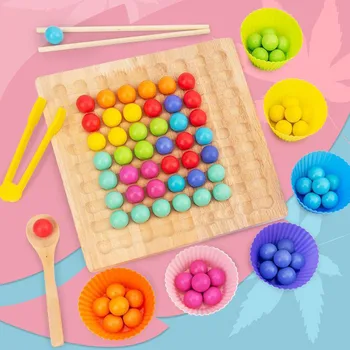 Деревянные бусины-зажимы Rainbow Toy Go Игровой Набор, Бусины-точки, Настольные Игры, Игрушка Rainbow Clip Beads Пазл, Развивающие игрушки Монтессори Изображение