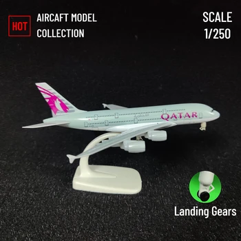 Масштаб 1: 250 Металлическая модель самолета 20 см, Миниатюрная копия авиационного самолета Qatar A380, Офисный декор, Детская подарочная игрушка для мальчика Изображение