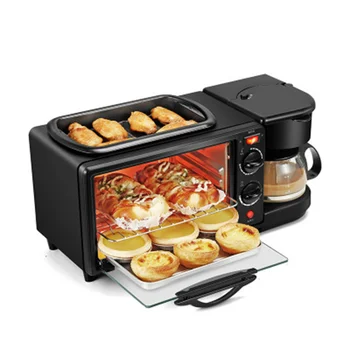 Машина для приготовления завтрака 3 В 1 Многофункциональная Мини-Капельная Кофеварка Печь для Выпечки Хлеба Пиццы Сковорода Тостер Машина Для Завтрака Изображение