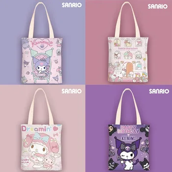 Новые женские холщовые сумки Sanrio с рисунком Аниме Cinnamoroll Kuromi, сумки-тоут с рисунком Hello Kitty Для девочек, Многофункциональная сумка для покупок Изображение
