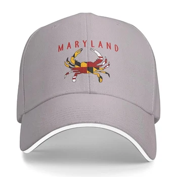 Бейсболка Унисекс с Крабом и Флагом штата Мэриленд Подходит Для мужчин И Женщин, Регулируемая Шляпа для Папы, кепка для Сэндвича Изображение