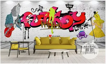 Изготовленная на заказ фотообоя на стене 3D обои Рок граффити цвет кирпичная стена домашний декор гостиная обои для стен 3 d Изображение