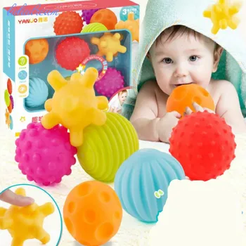 6 шт./лот, детские резиновые мягкие игрушки для ванны с шариками, массажные шарики, детские развивающие игрушки, подходящие для более чем 3 месяцев Изображение