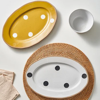 Японская керамическая тарелка для рыбы, домашнее креативное блюдо, Овальная тарелка для рыбы, приготовленной на пару, Высококачественная горизонтальная тарелка для посуды Изображение