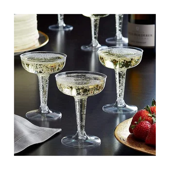 Пластиковые Бокалы для шампанского, купе для шампанского, Прозрачные Бокалы для дегустации вин Многоразовые коктейльные стаканчики на ножках для вечеринки с шампанским Изображение