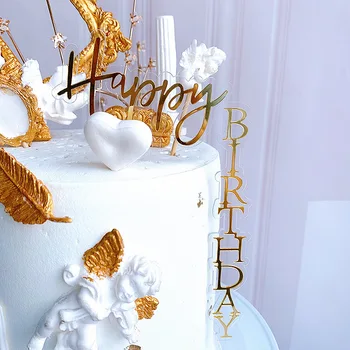 Модули новые с Днем Рождения акриловый торт Топпер розовое золото акриловый вертикальный новинка торт Топпер для День Рождения украшения торта Изображение