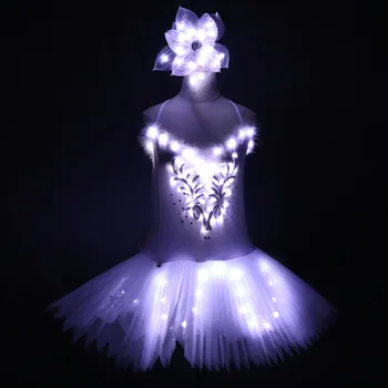 Классический Камзол Для взрослых с Кожаным Ремешком, Балетная юбка-пачка со светодиодной подсветкой, Белый костюм со светодиодной подсветкой 