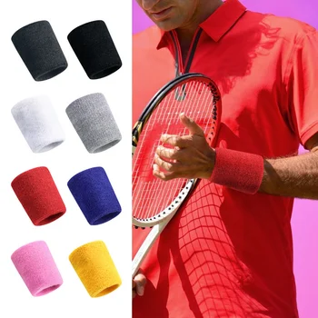 Хлопчатобумажный Тренировочный браслет, впитывающий влагу, Спортивный браслет из махровой ткани для тенниса, баскетбола, бега, занятий в тренажерном зале Изображение