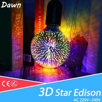 3D Фейерверк Красочная светодиодная лампа Эдисона E27, светодиодная лампа ST64 A60 G80 G95, Светодиодная лампа Эдисона 220 В, Праздничный Рождественский светильник Изображение