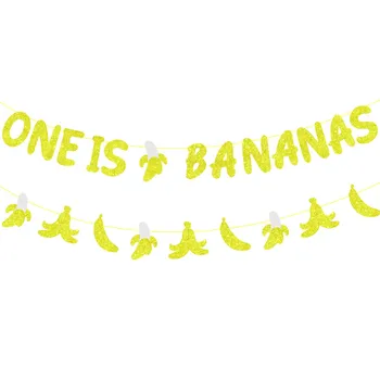 Один из Них является Банановый баннер на 1-й день рождения, Желтый Банановый баннер с блестками, Гирлянда для мальчика и девочки, Фруктовые украшения для вечеринки на Первый День рождения Изображение