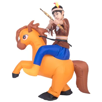 Детский надувной костюм охотника на индейцев верхом на лошади, Забавная фантазия, Маскарадное платье для вечеринки в честь Хэллоуина, Пурима, косплей Изображение