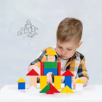 Набор деревянных строительных блоков, игрушки для раннего развития Для детей, собранные блоки для укладки, детские деревянные игрушки-головоломки с сумкой для хранения Изображение