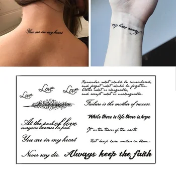 Одноразовые Поддельные наклейки с татуировками Простыми английскими буквами, Прочные Водонепроницаемые временные наклейки с татуировками для мужчин и женщин Изображение