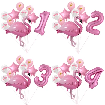 Гигантский Набор воздушных Шаров из фольги с Фламинго, 30 дюймов, Розовые Воздушные шары с цифрами 1, 2, 3, 4, 5, 6, 7, 8, 9 Лет, Вечеринка по случаю Дня Рождения Девочки, Декор для Детского Душа, Ки Изображение