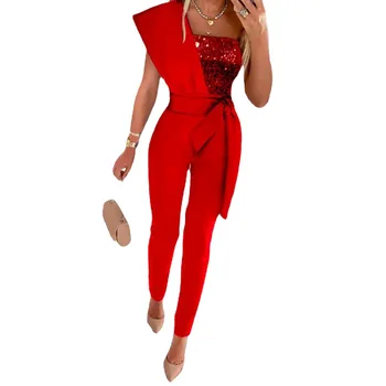 Африканская одежда для женщин, Весна 2023, Африканский женский Длинный комбинезон из полиэстера без рукавов, красный, розовый, Синий, Черный, Африканский Комбинезон Изображение