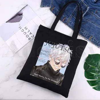 Gojo Satoru Jujutsu Kaisen, Мультяшные сумки для покупок в стиле хип-хоп, Черная холщовая сумка с принтом для девочек, Повседневная сумка Pacakge Изображение