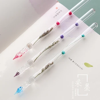 Серия Цветочных наборов Pretty Glass Pen Dip Pen Хрустальные цветные Глазури, ручки для Девочек, Подарок для Студентов Изображение
