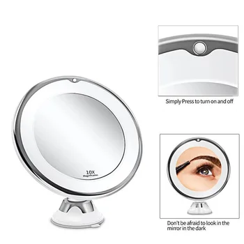 Гибкое зеркало для макияжа с 10-кратным увеличением, 14 зеркал с сенсорным экраном со светодиодной подсветкой, Туалетное зеркало, Портативный туалетный столик, Косметические зеркала Изображение