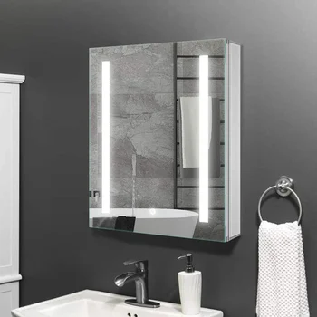 Алюминиевый аптечный шкаф для домашнего освещения, современная ванная комната, зеркальный шкаф с подсветкой для гостиничного освещения Изображение