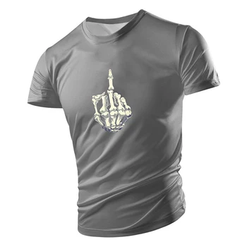 Повседневная мужская футболка с принтом черепа, Летняя уличная Свободная Дышащая спортивная футболка для бега трусцой, фитнеса, короткий рукав, уличная одежда Изображение