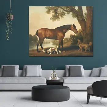 Продается картина с изображением Лошади, Гнедого Охотника, Спрингер-спаниеля и Сассекс-спаниеля от Джорджа Стаббса Высокого качества Изображение
