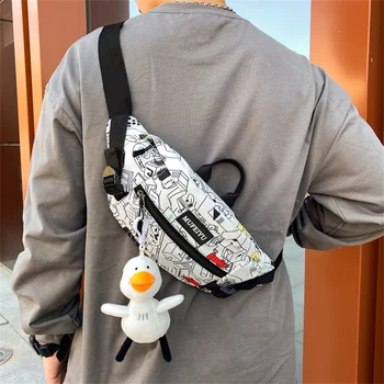 Мужская Многофункциональная Японская Персональная сумка с Граффити через плечо, Нагрудная сумка Tide, Женская Повседневная Модная сумка, Спортивные Поясные сумки Изображение