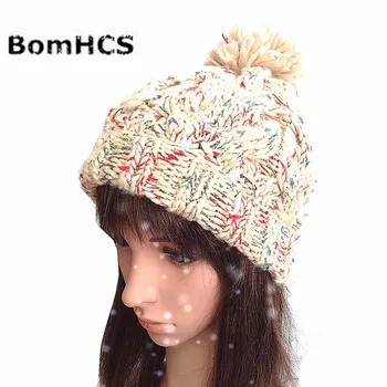 BomHCS 100% ручная работа, модная женская зимняя теплая вязаная шапочка-бини Изображение