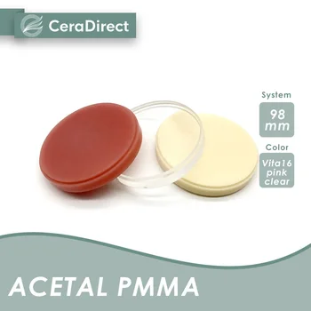 Ацеталевый/гибкий 98 мм PMMA диск Розовый/Прозрачный/VITA16 Принадлежности для зуботехнической лаборатории Открытая система CADCAM Фрезерная заготовка Изображение