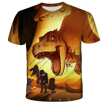 Забавная летняя футболка с 3D принтом из мультфильма, модная детская футболка для отдыха мальчиков и девочек в стиле Харадзюку с динозавром, футболка с круглым вырезом, Топ Изображение