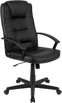 Основы Flash Высокая спинка Черный офисный стул с мягкой подкладкой из кожи с подлокотниками Изображение