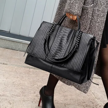 Дизайнерская женская сумка, роскошная сумочка с крокодиловым узором, женская сумка на цепочке, черная деловая сумка-тоут Изображение