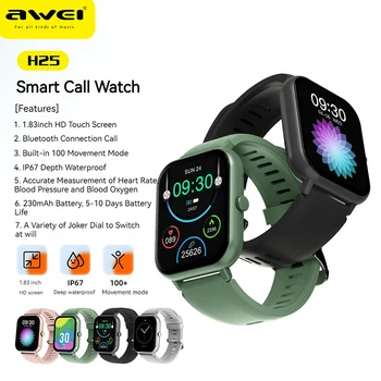 Awei H25 Многофункциональные смарт-часы Для мужчин и Женщин, подключенные по Bluetooth, телефонный звонок, фитнес, спортивный браслет, мониторинг здоровья тела Изображение