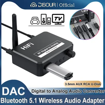 ЦАП Bluetooth 5.1 Аудиоприемник Цифроаналоговый Преобразователь 3,5 мм AUX RCA U-Дисковый Оптический Разъем Стерео Беспроводной Адаптер Для ПК ТВ Изображение