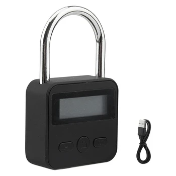 Металлический замок с таймером, черный USB перезаряжаемый ЖК-дисплей, многофункциональный электронный замок с таймером Изображение