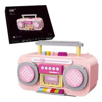 Музыкальный инструмент LOZ 1120, кассетный проигрыватель с розовой лентой, Музыкальная радиомодель, Мини-блоки, кирпичи, Строительная игрушка для детей Изображение