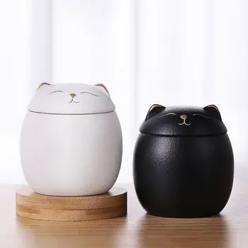 Керамическая портативная герметичная банка для хранения чая lucky cat, японская портативная банка, горшочек для меда, дезодорирующая банка с крышкой, дезодорирующая Изображение