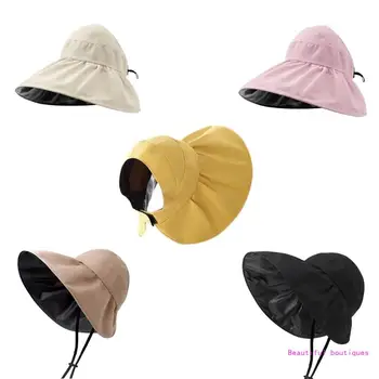 Складные Солнцезащитные Козырьки, Шляпы для Женщин, Пляжная Шляпа с Широкими Полями UPF50 +, Защита от Солнца, Прямая поставка Изображение