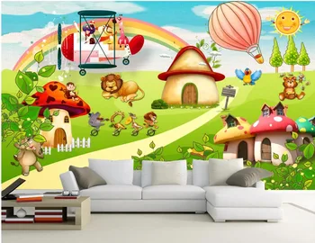 изготовленная на заказ фреска фото 3D обои Мультфильм парк животных игровая площадка детская комната живопись 3D настенные фрески обои для стены 3 d Изображение