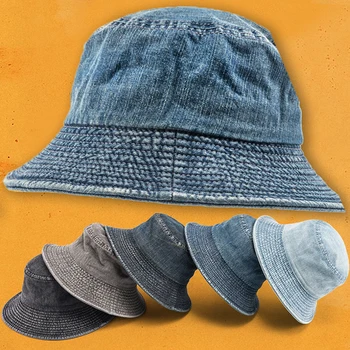 Модная Джинсовая промытая шляпа-ведро, Ретро Складная Рыбацкая кепка, Хлопковая Повседневная солнцезащитная кепка, Летняя солнцезащитная кепка для женщин и мужчин на открытом воздухе Изображение