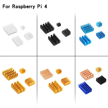 Raspberry Pi 4 Модель B, 4 шт., алюминиевый радиатор, Серебристый, черный, золотой, синий, многоцветный Радиатор охлаждения, Комплект охлаждения для RPi 4B Изображение