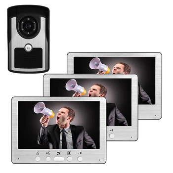 7-Дюймовый Водонепроницаемый Видеодомофон ночного видения IP55 IR с тремя мониторами Изображение