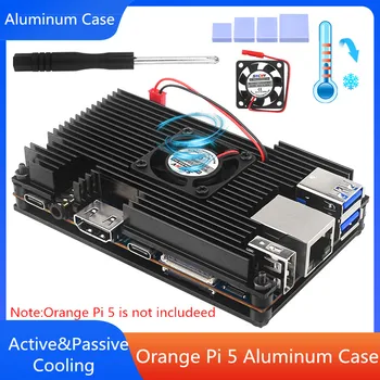 Корпус из алюминиевого сплава Orange Pi с радиаторами вентилятора Активного пассивного охлаждения, Металлическая коробка для производства Orange Pi 5 / 5B Изображение
