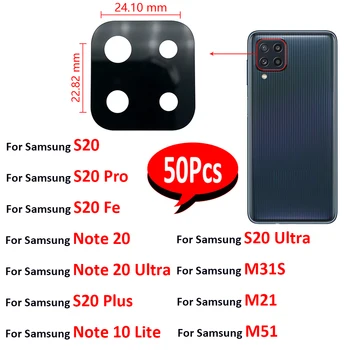 50 шт., Оригинал Для Samsung Note 20 Ultra 10 Lite S20 fe S20 Pro Plus M31S M21 M51 M32 Стеклянная Линза задней камеры С наклейкой Изображение