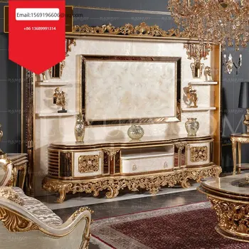 Фон для резьбы по дереву в европейском стиле, телевизионный шкаф, вилла во французском дворце, роскошные шкафчики для гостиной Изображение