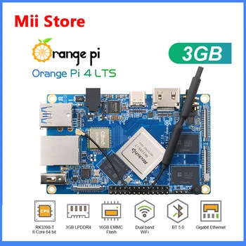 Orange Pi 4 LTS 3GB LPDDR4 + 16GB EMMC Rockchip RK3399-T, Поддерживает Wifi + BT5.0, гигабитный Ethernet, Работает под управлением ОС Android, Ubuntu, Debian Изображение