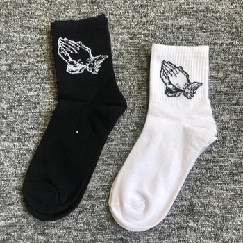 белые носки Модные хлопковые носки для катания на коньках с рисунком жеста для мужчин и женщин в стиле хип-хоп, забавная новинка, черные, белые носки, подарки для мужчин Изображение