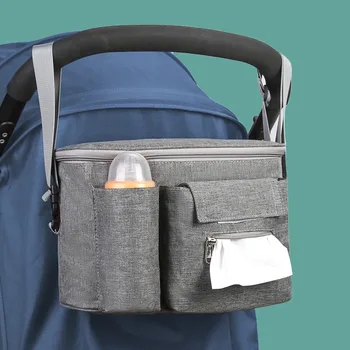 Сумка для детской коляски, Органайзер, Держатель для бутылочек, сумки для подгузников, сумка для подгузников для беременных, аксессуары для переносной детской коляски Изображение